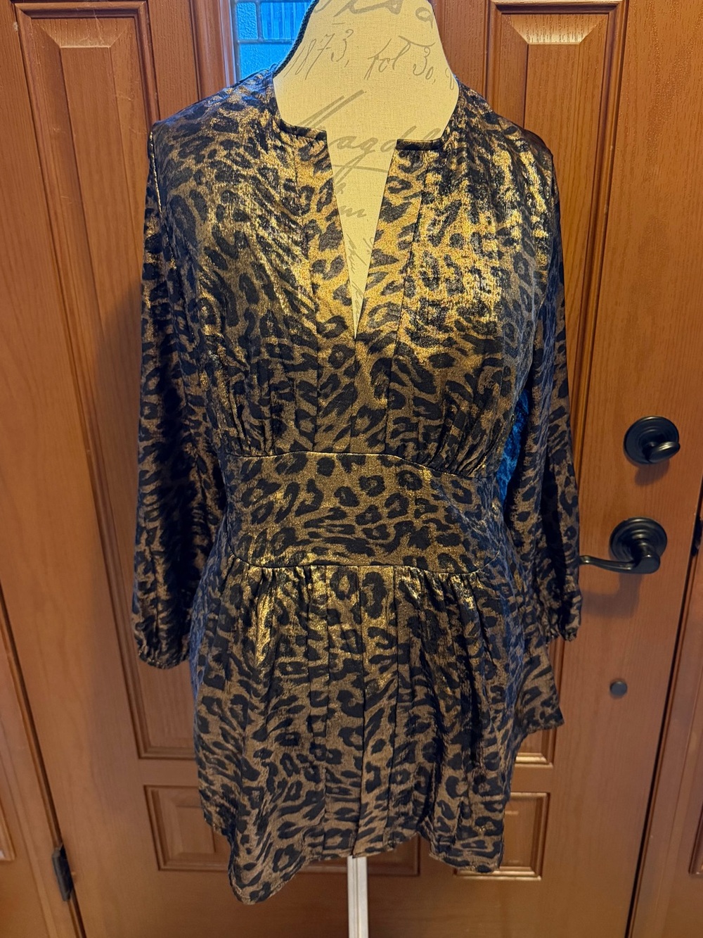 SHEIN Metallic Gold & Black Leopard Print Top - Size L